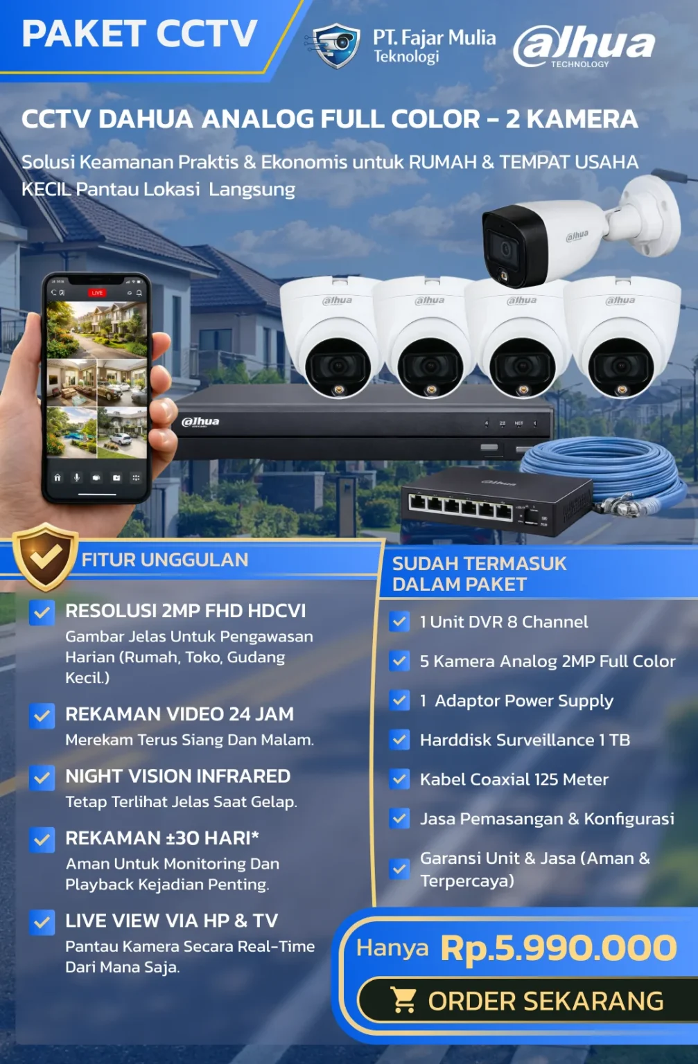 CCTV Dahua Analog Full Color – 5 Kamera
