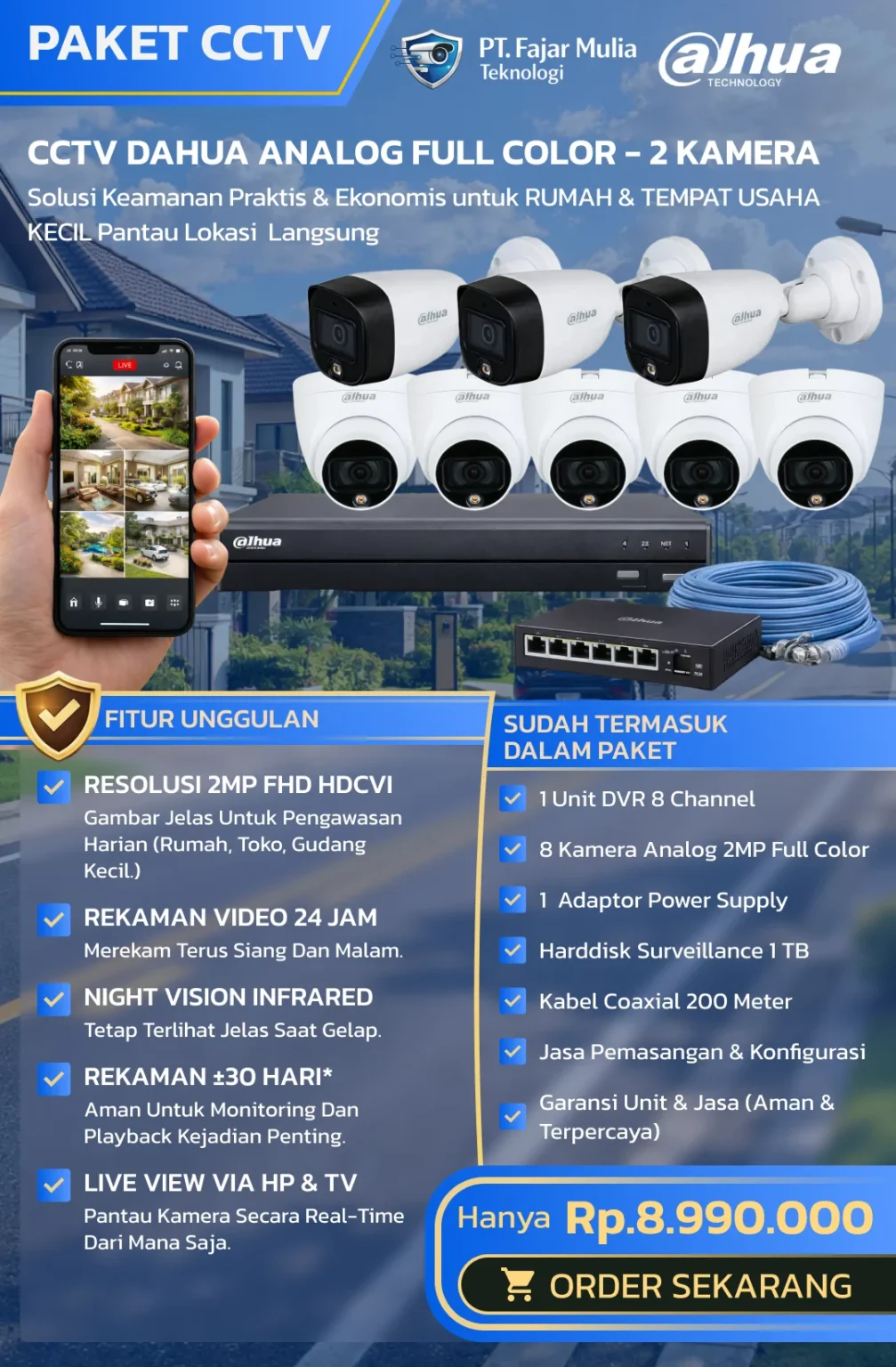 CCTV Dahua Analog Full Color – 8 Kamera