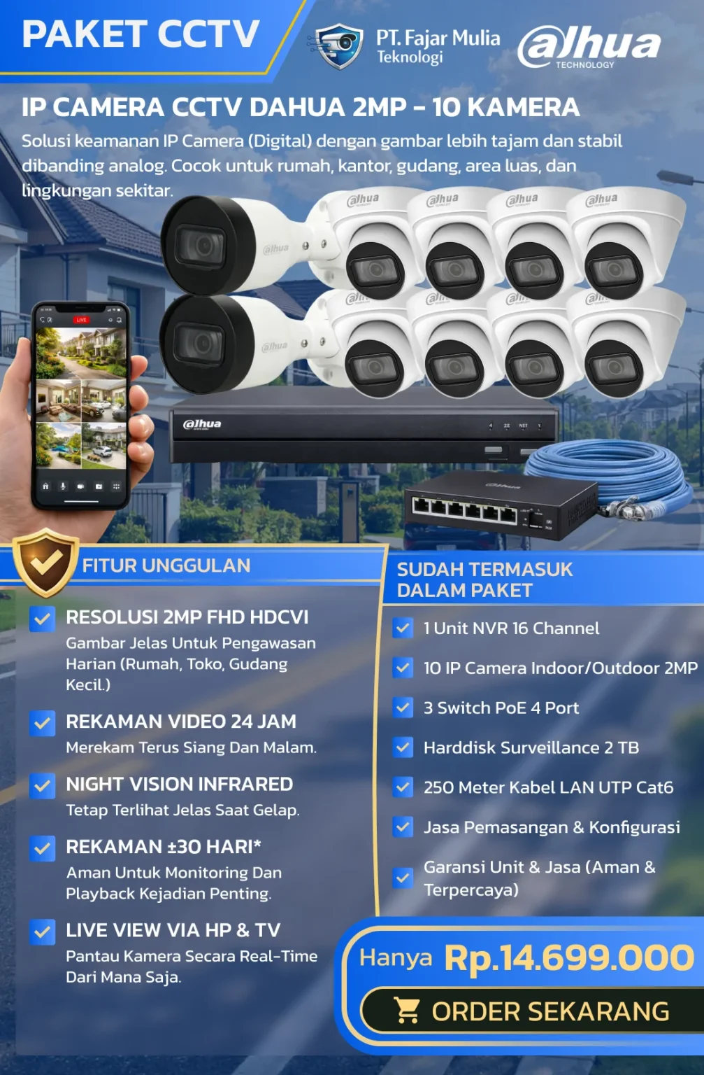 IP Camera CCTV Dahua 2MP – 10 Kamera