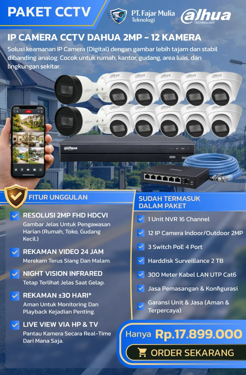 IP Camera CCTV Dahua 2MP – 12 Kamera