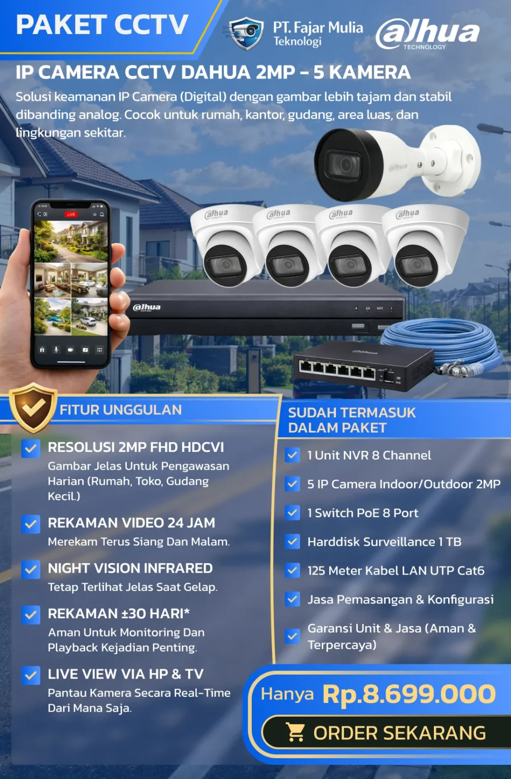 IP Camera CCTV Dahua 2MP – 5 Kamera