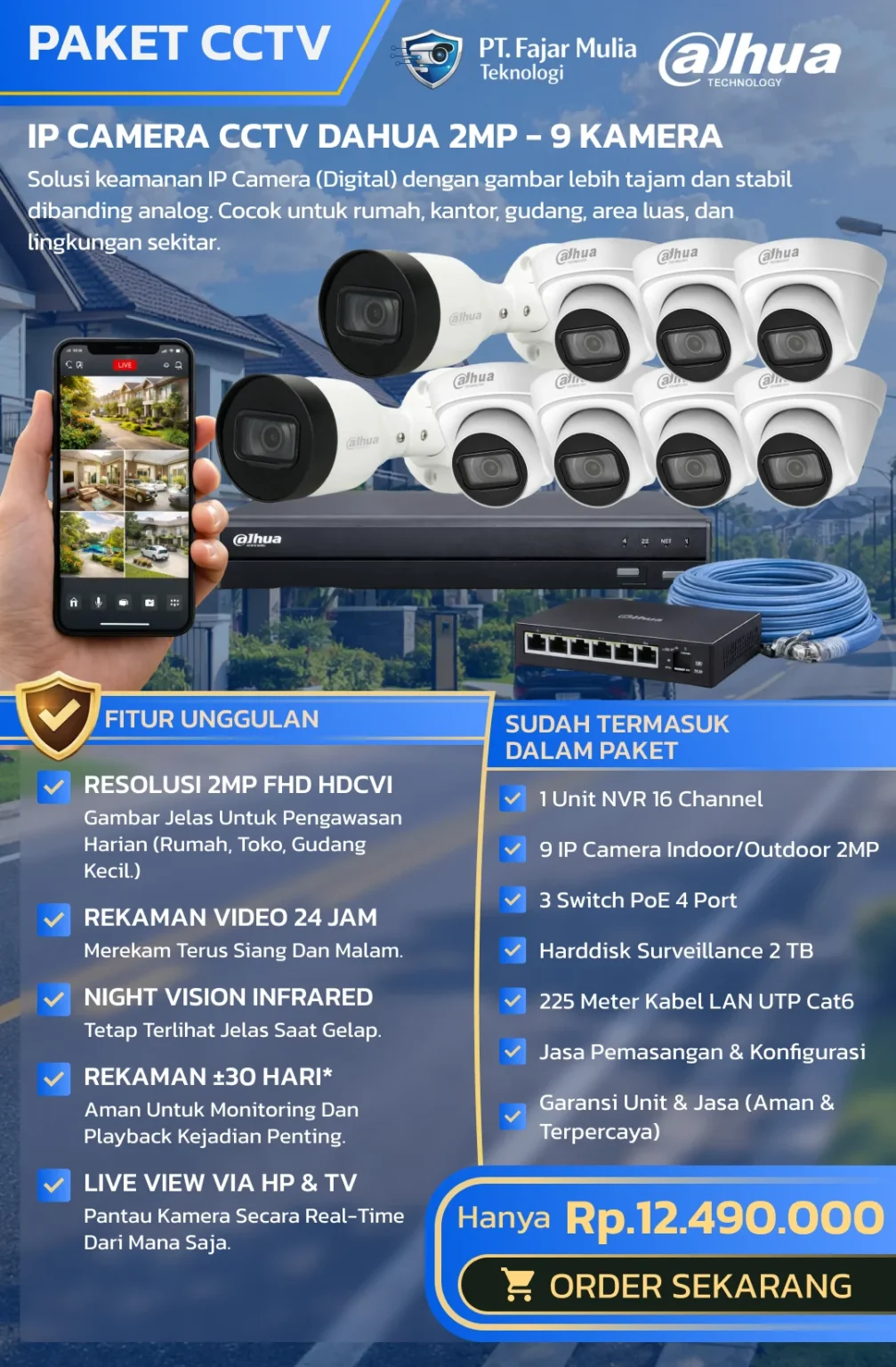 IP Camera CCTV Dahua 2MP – 9 Kamera