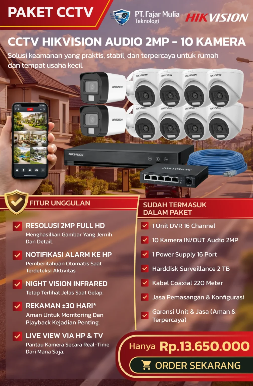 CCTV HIKVISION AUDIO 2MP – 10 KAMERA