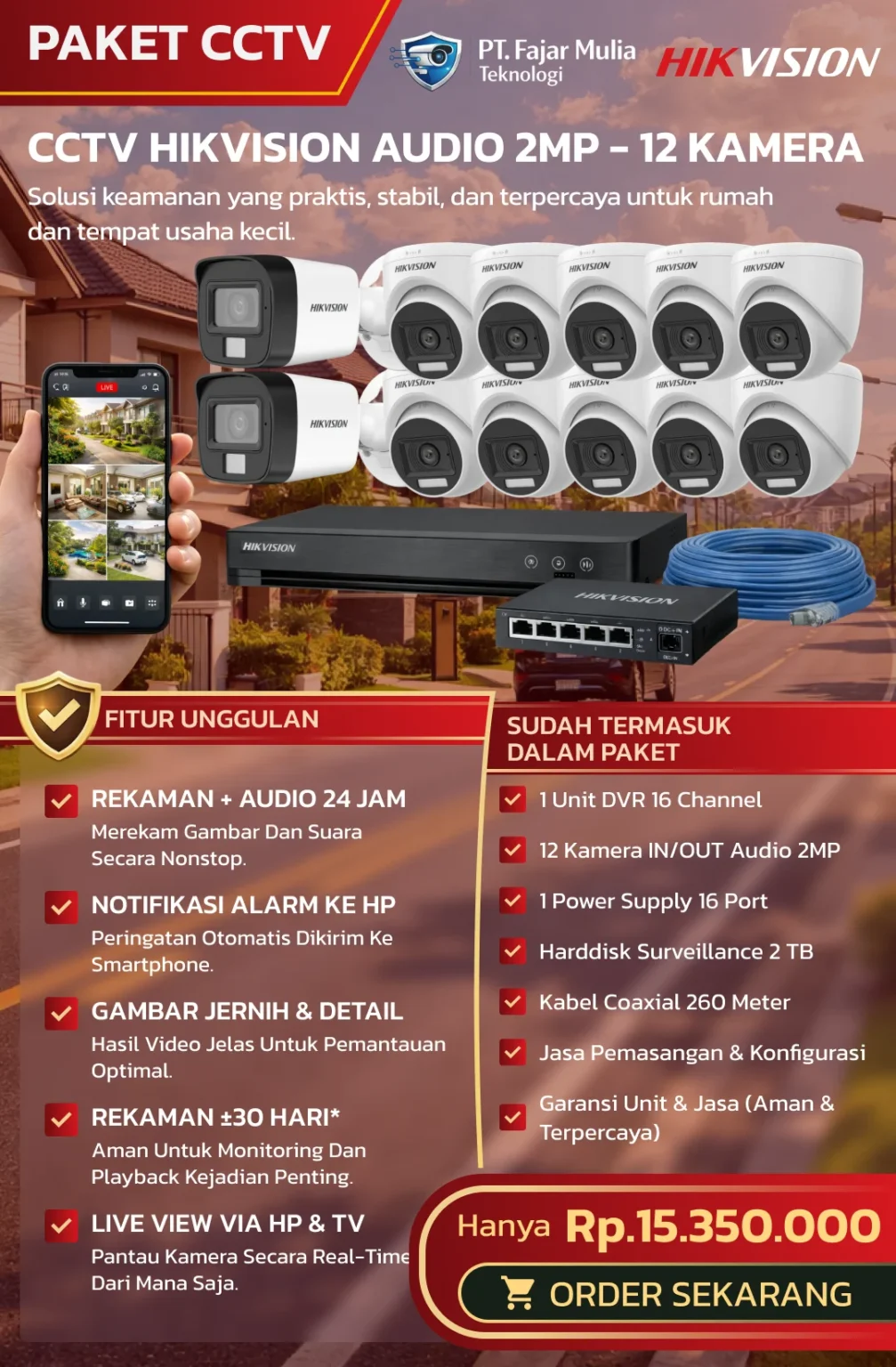 CCTV HIKVISION AUDIO 2MP – 12 KAMERA