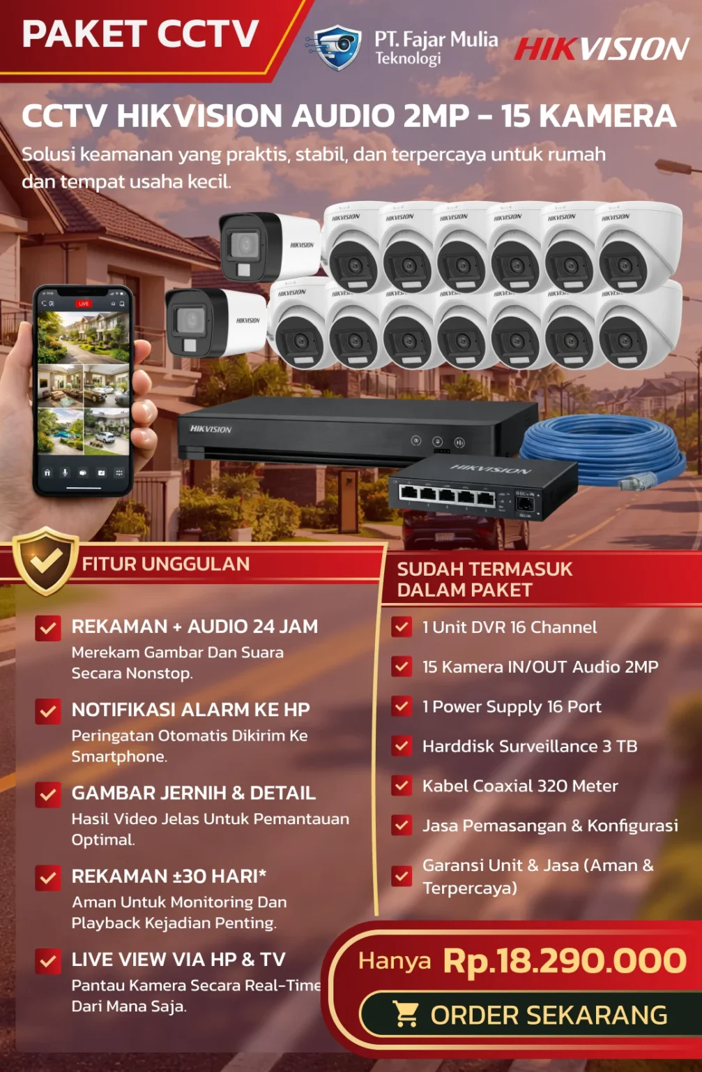 CCTV Hikvision Audio 2MP – 15 Kamera