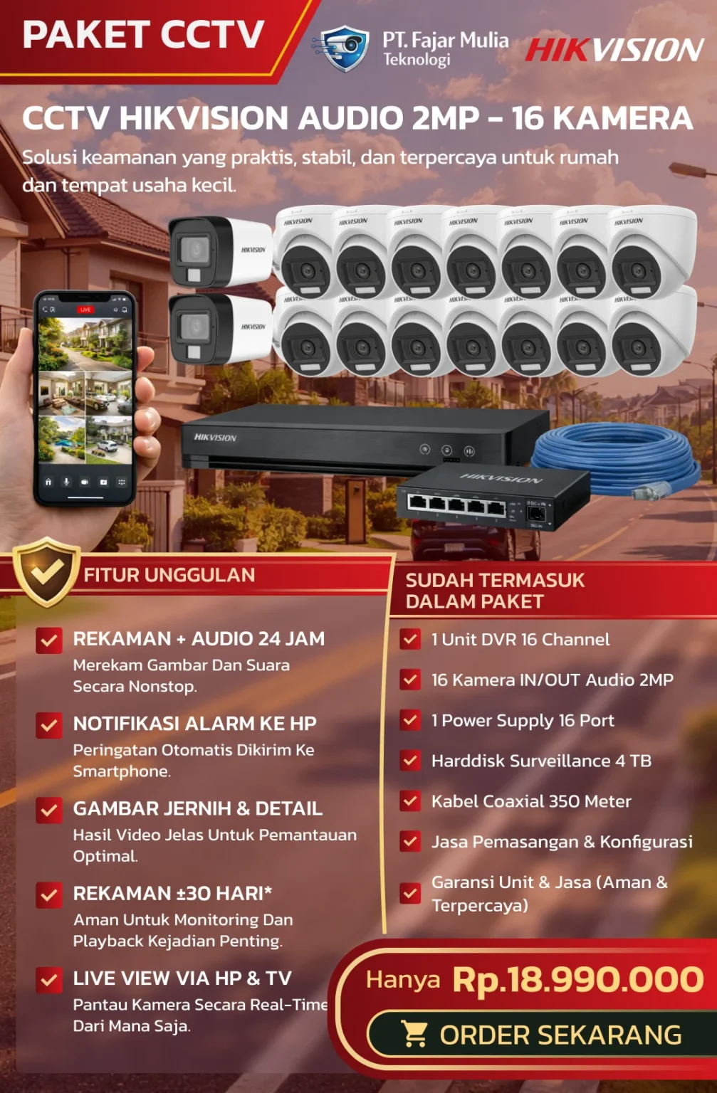 CCTV HIKVISION AUDIO 2MP – 16 KAMERA
