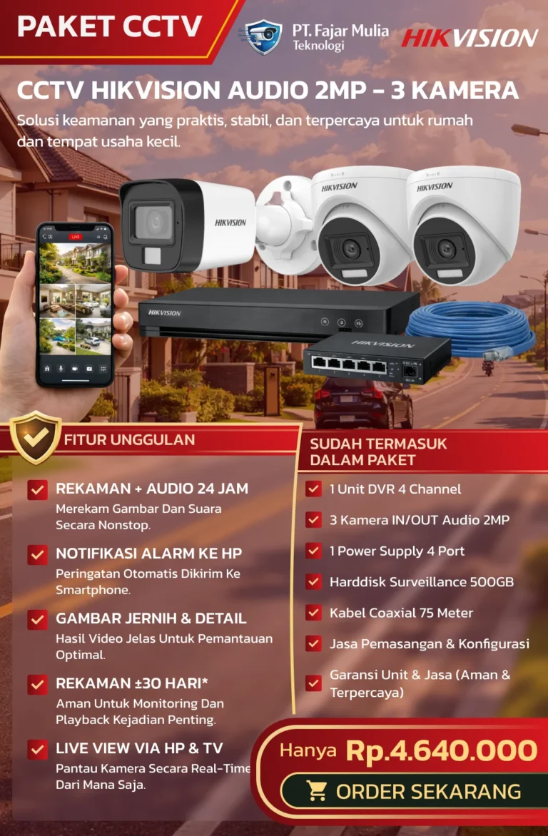 CCTV Hikvision Audio 2MP – 3 Kamera