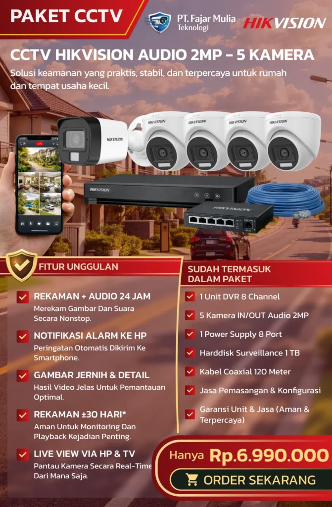 CCTV Hikvision Audio 2MP – 5 Kamera