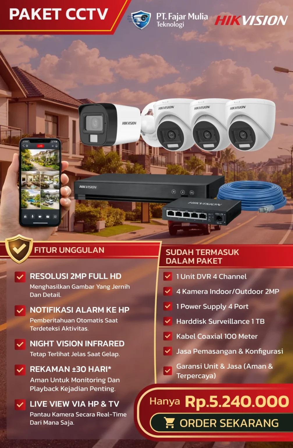 CCTV Hikvision Basic 2MP – 4 Kamera