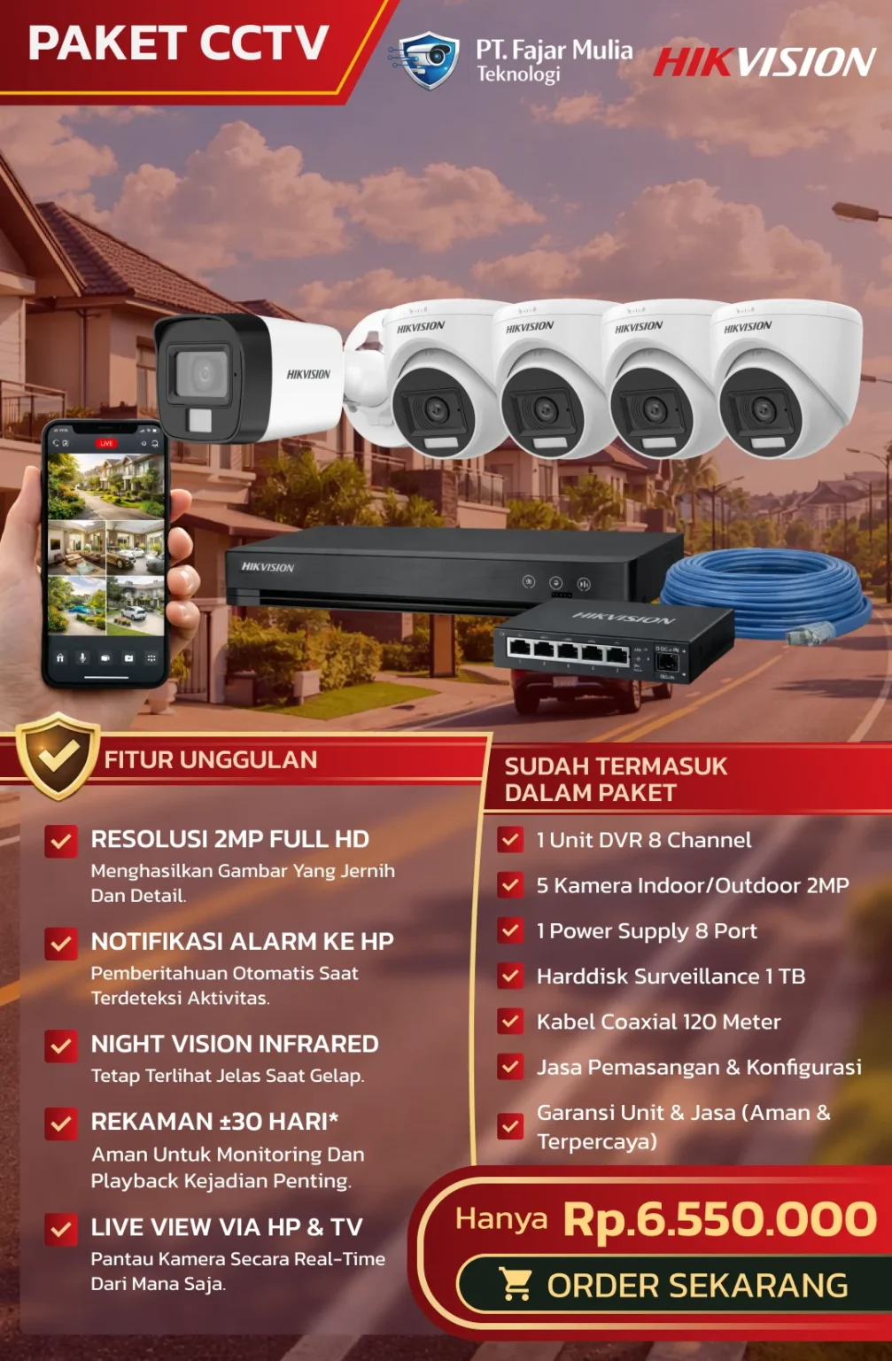 CCTV Hikvision Basic 2MP – 5 Kamera