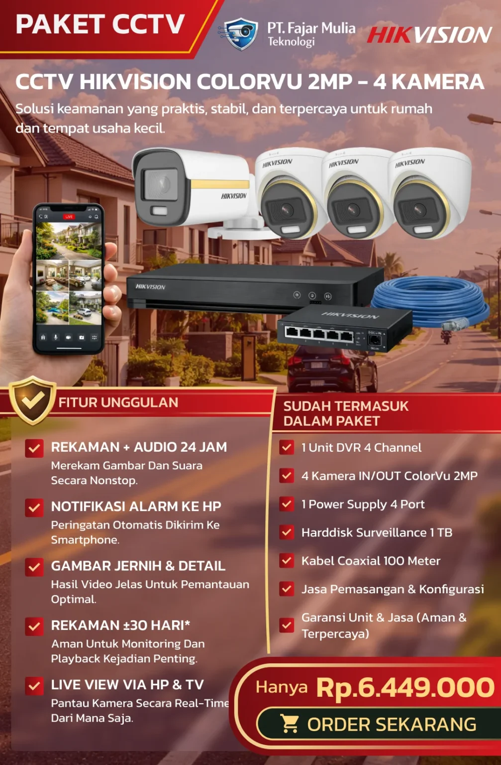 CCTV Hikvision ColorVu 2MP – 4 Kamera