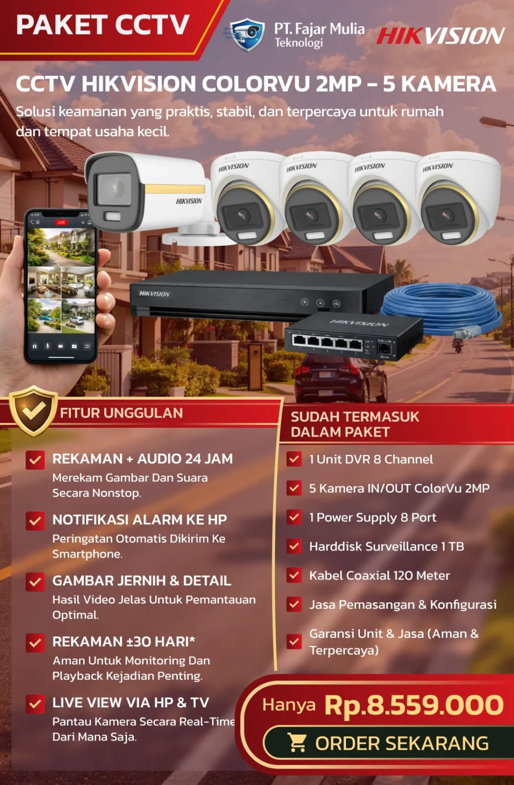 CCTV Hikvision ColorVu 2MP – 5 Kamera