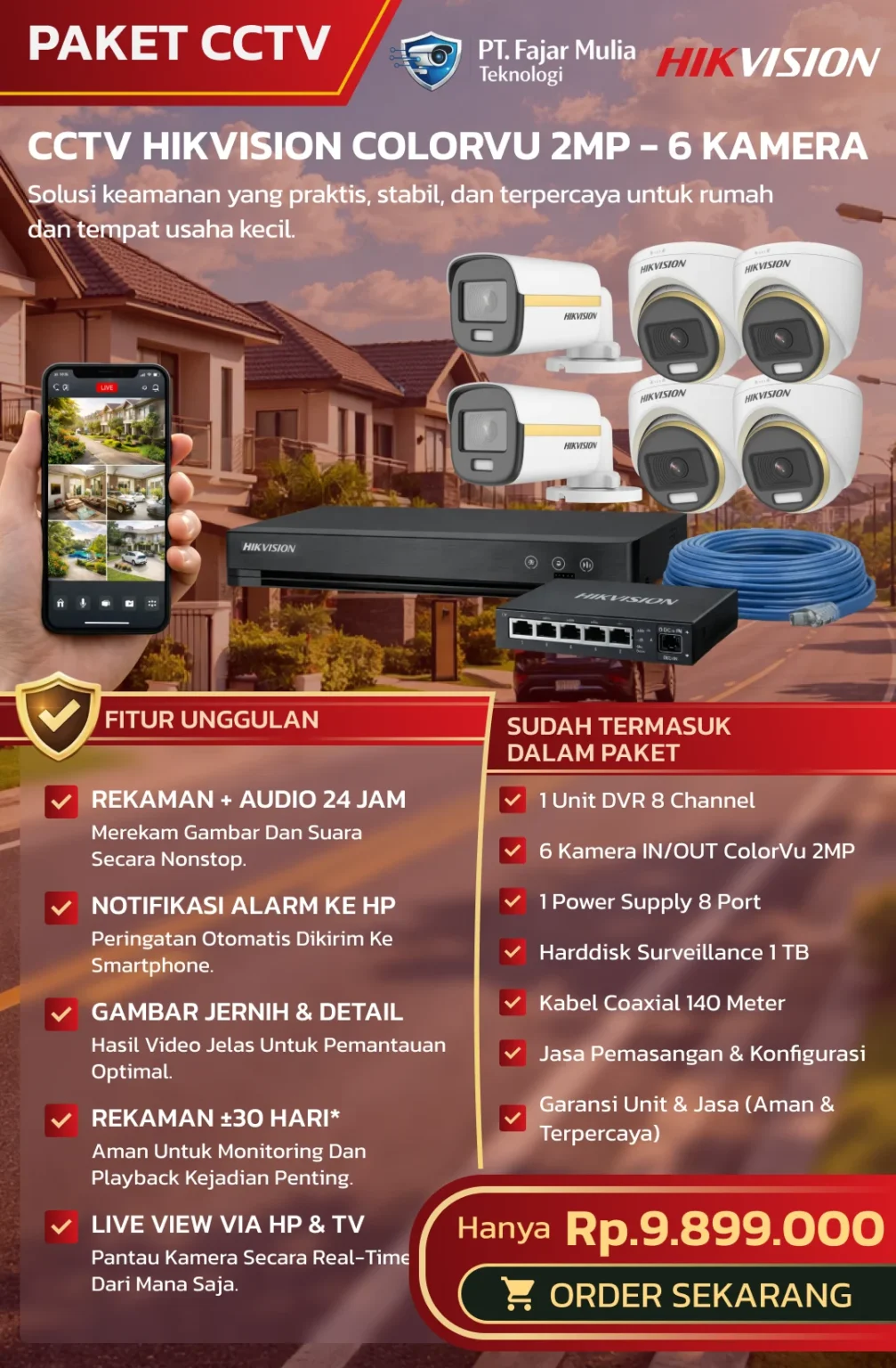 CCTV Hikvision ColorVu 2MP – 6 Kamera