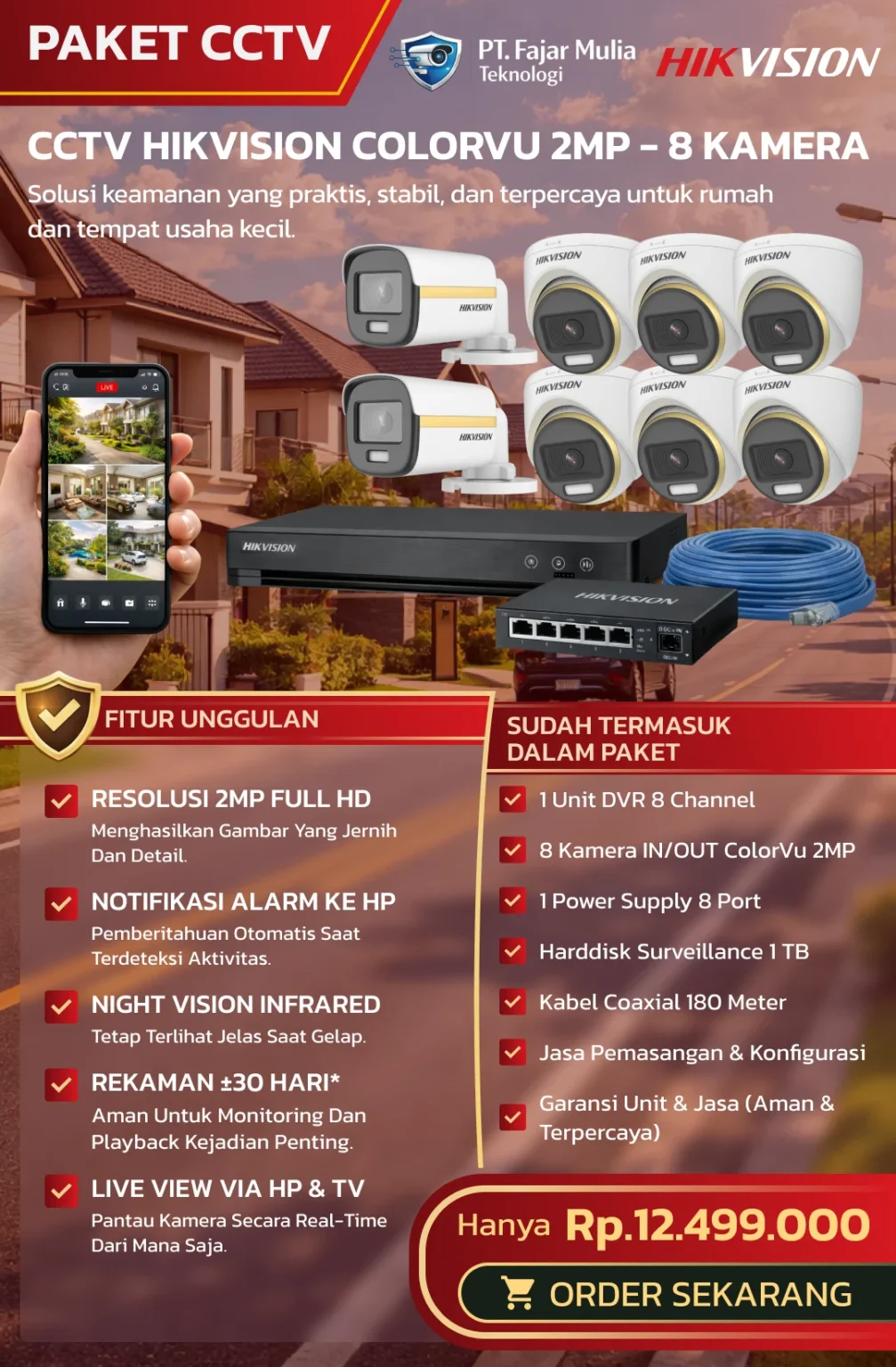 CCTV Hikvision ColorVu 2MP – 8 Kamera