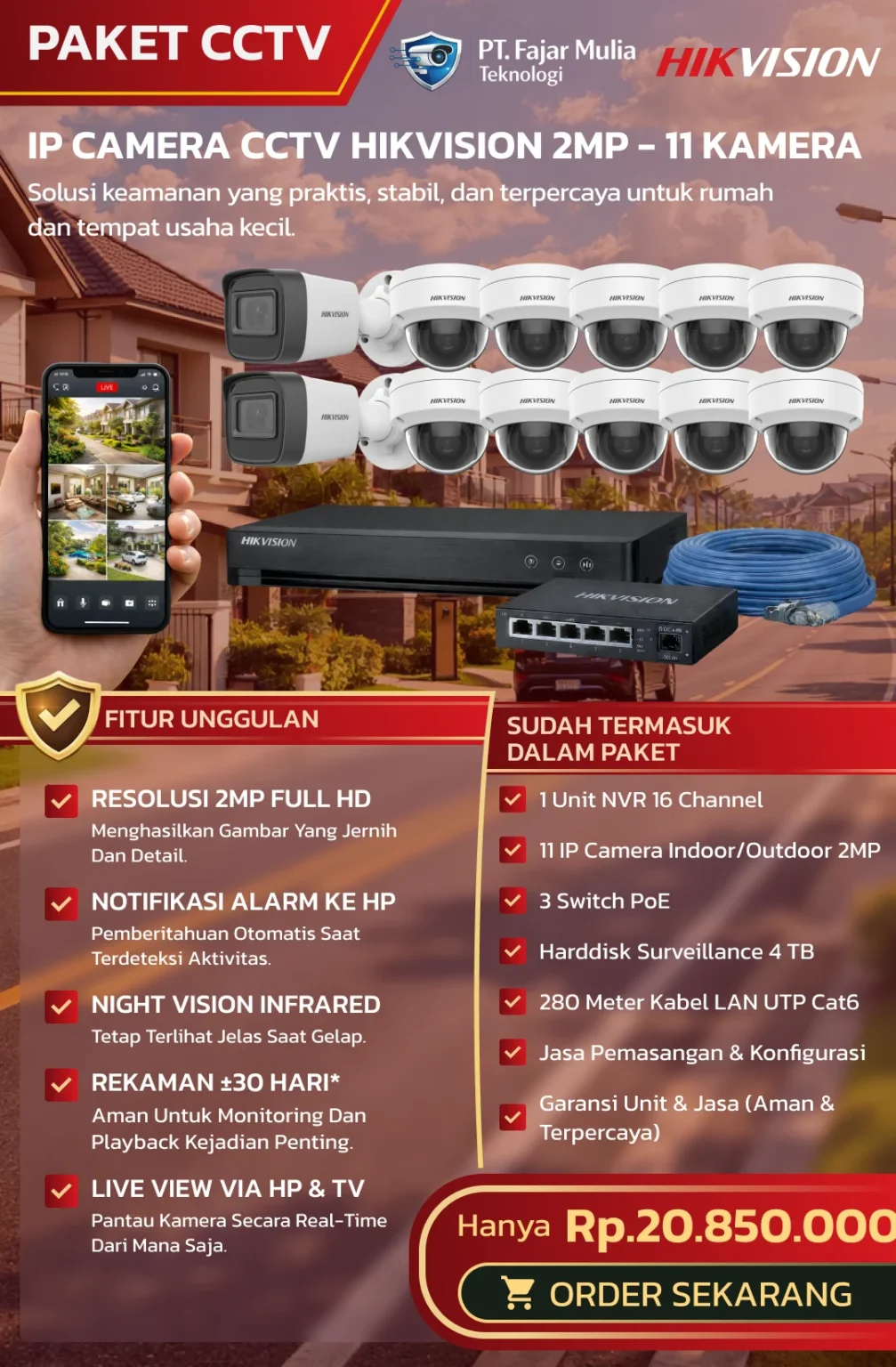 CCTV Hikvision IP Camera 2MP – 11 Kamera