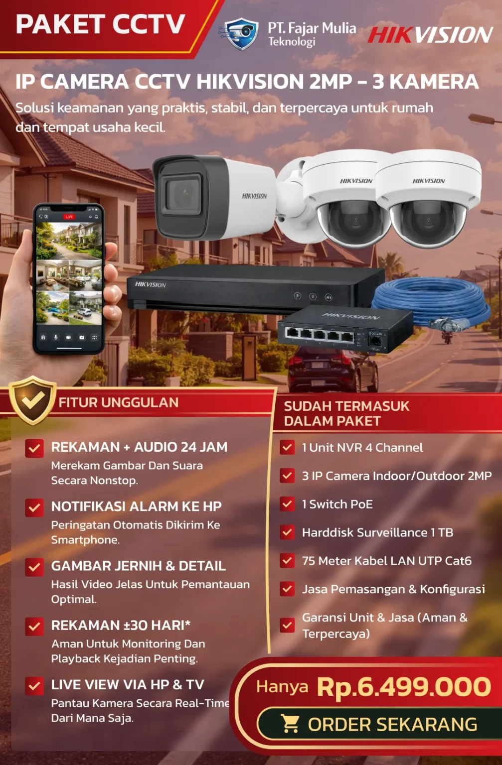 CCTV Hikvision IP Camera 2MP – 3 Kamera