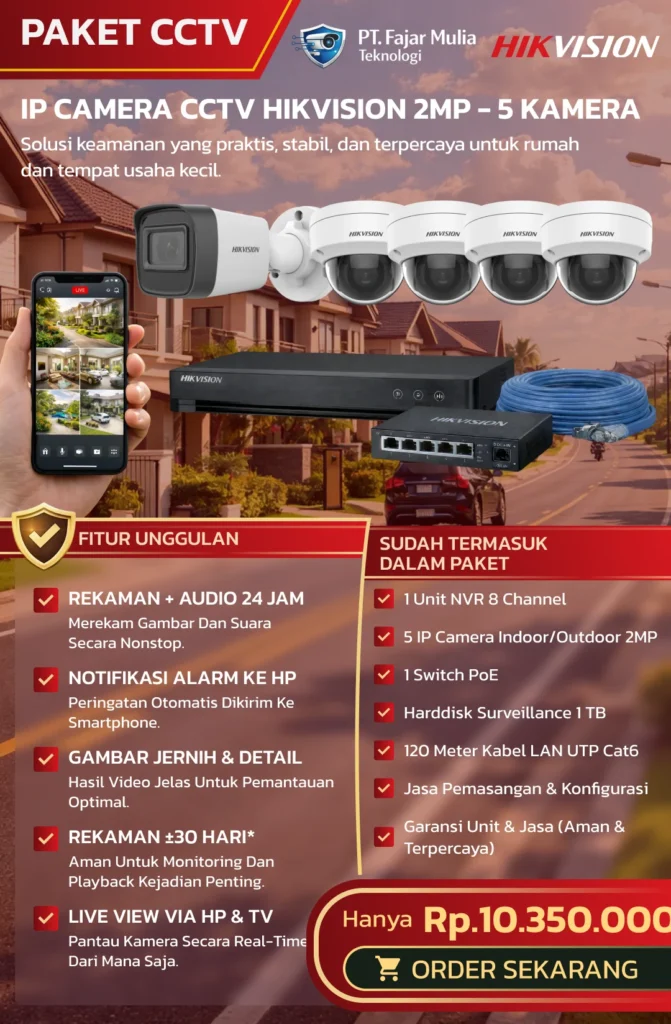 CCTV Hikvision IP Camera 2MP – 5 Kamera