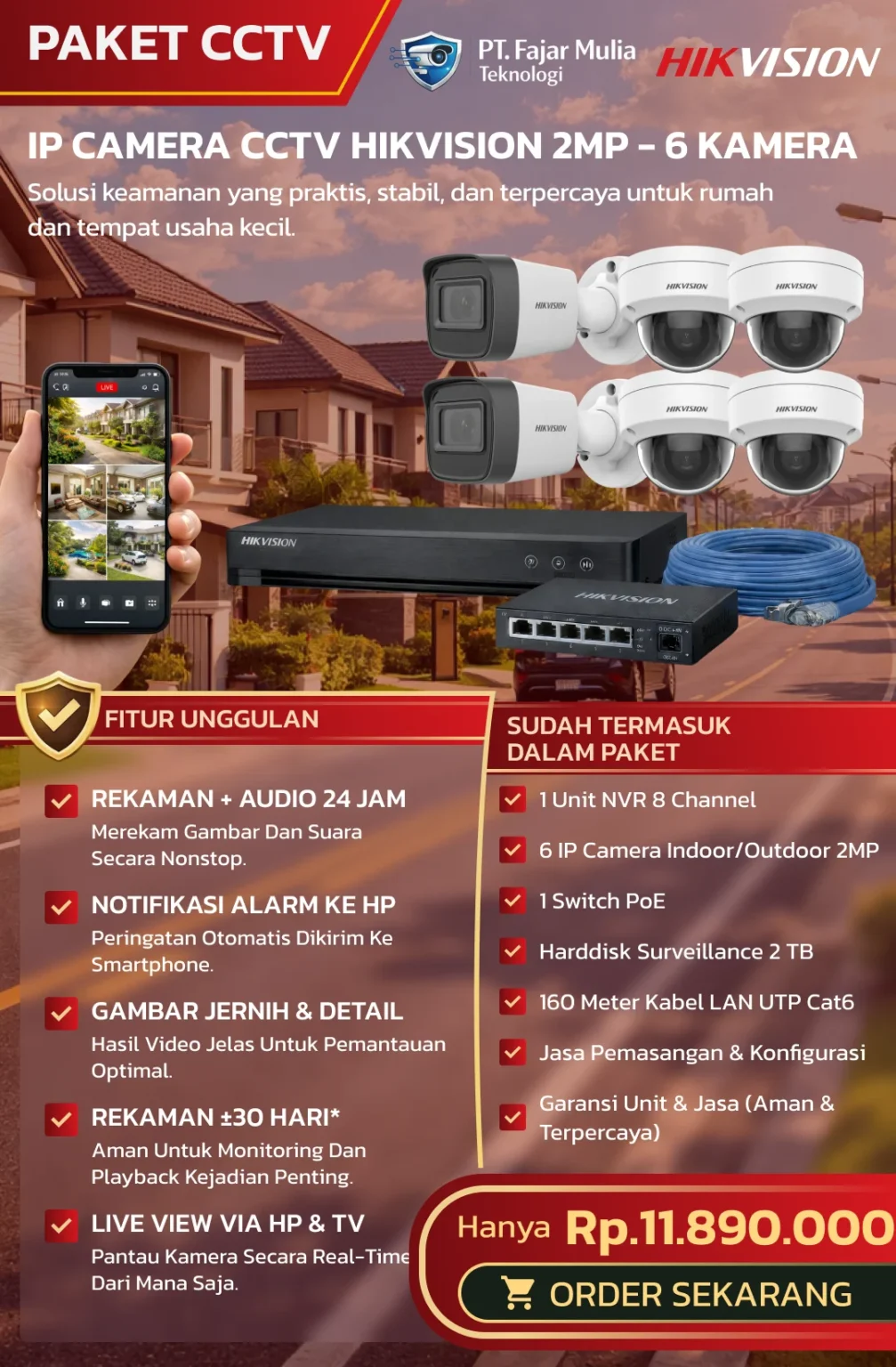 CCTV Hikvision IP Camera 2MP – 6 Kamera