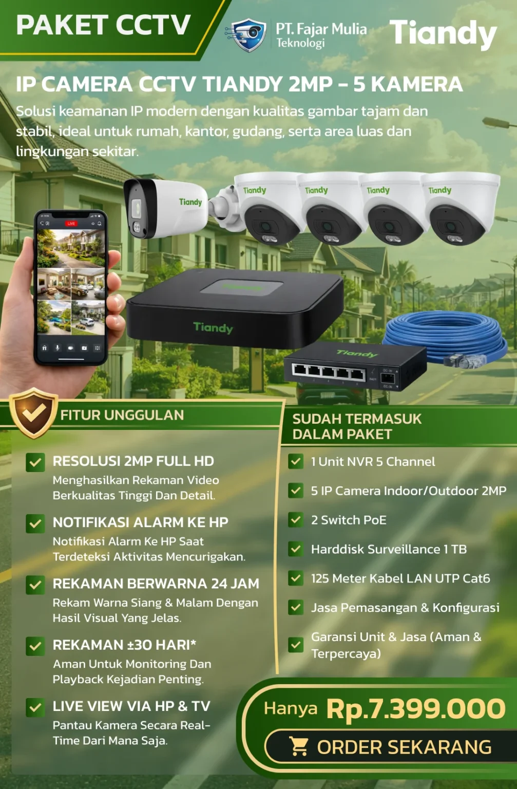CCTV Tiandy Basic 2MP – 5 Kamera