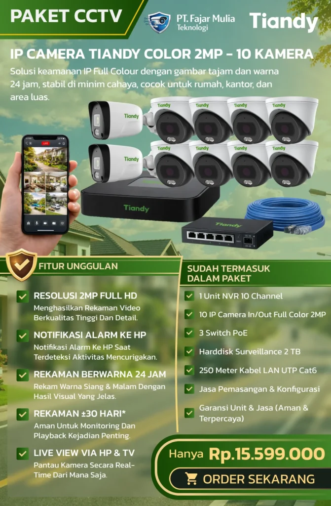 CCTV Tiandy IP Full Color 2MP – 10 Kamera