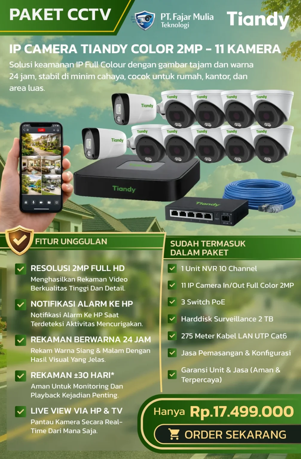 CCTV Tiandy IP Full Color 2MP – 11 Kamera