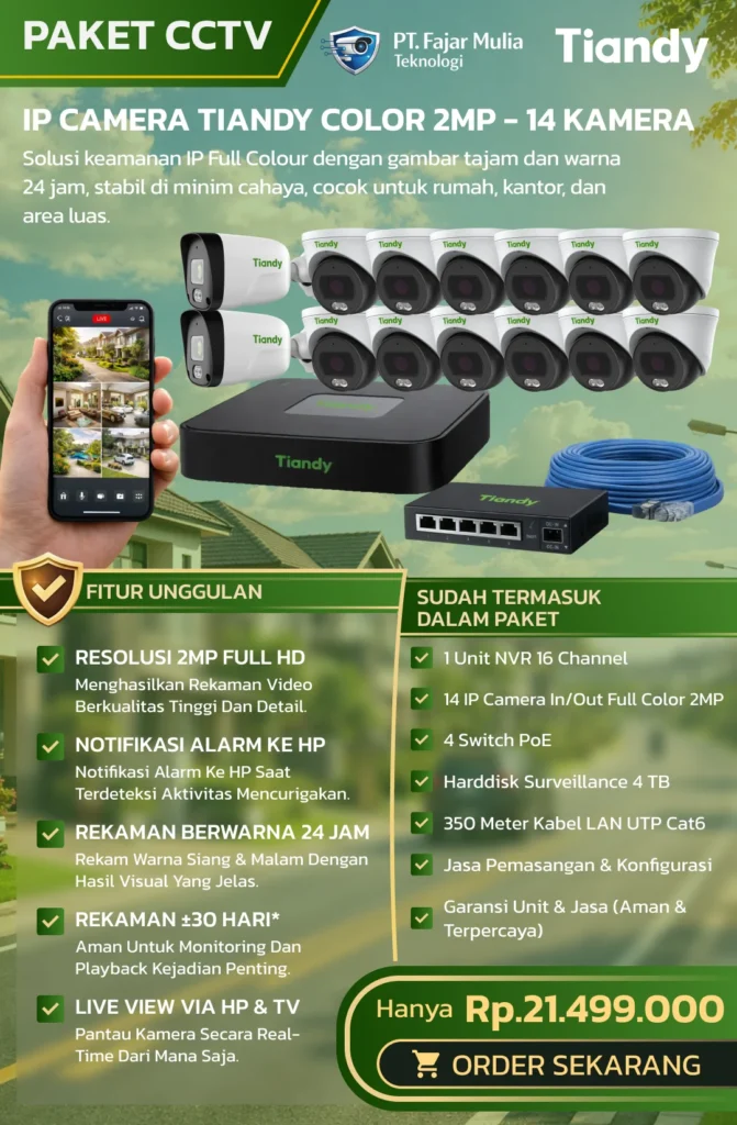 CCTV Tiandy IP Full Color 2MP – 14 Kamera