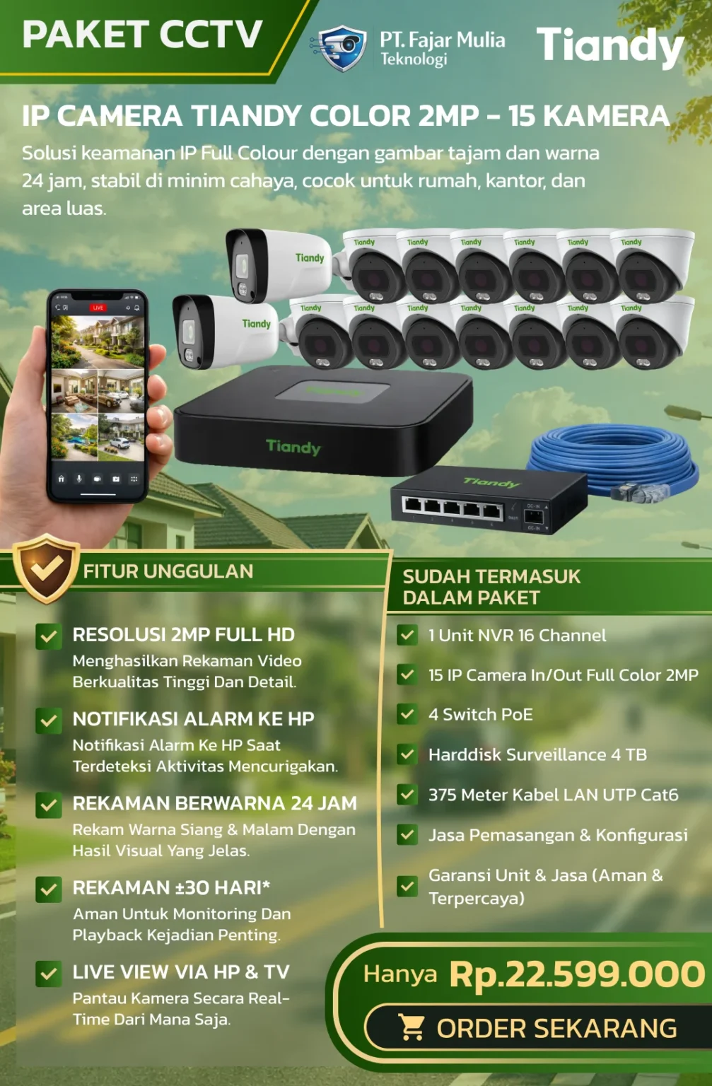 CCTV Tiandy IP Full Color 2MP – 15 Kamera