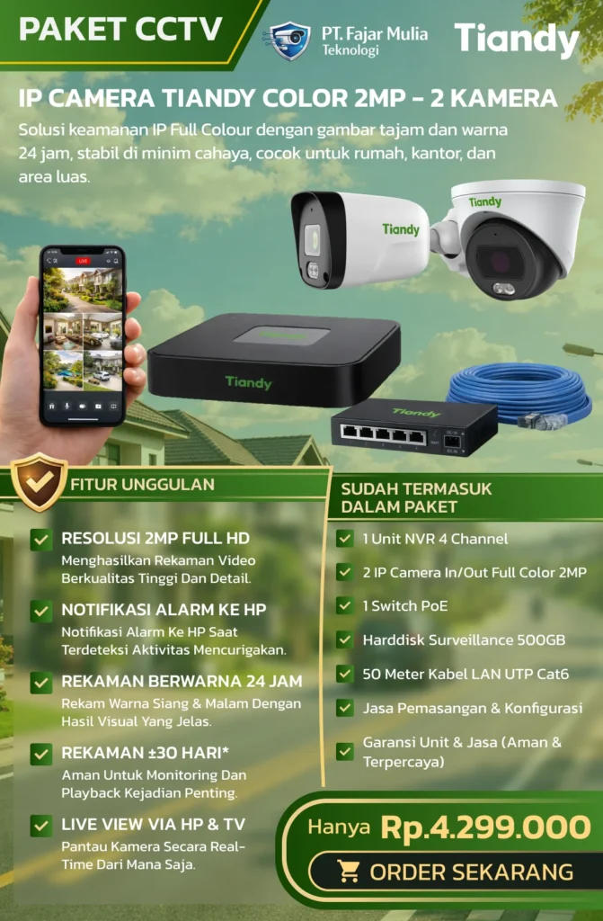 CCTV Tiandy IP Full Color 2MP – 2 Kamera