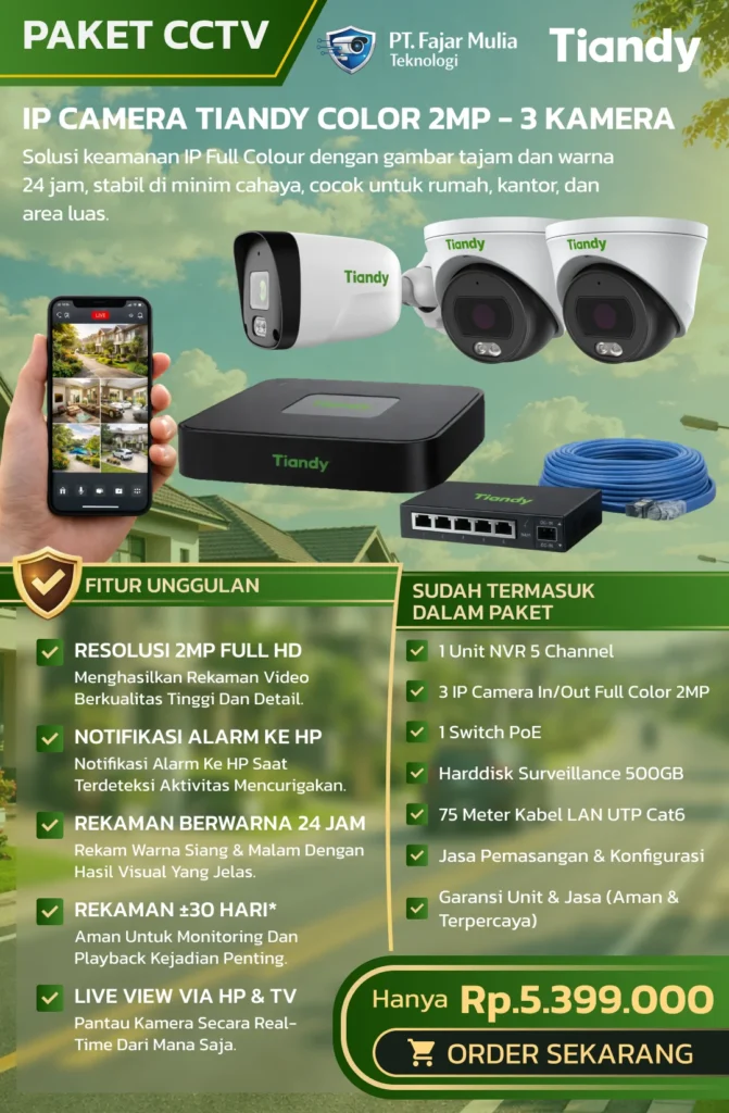 CCTV Tiandy IP Full Color 2MP – 3 Kamera