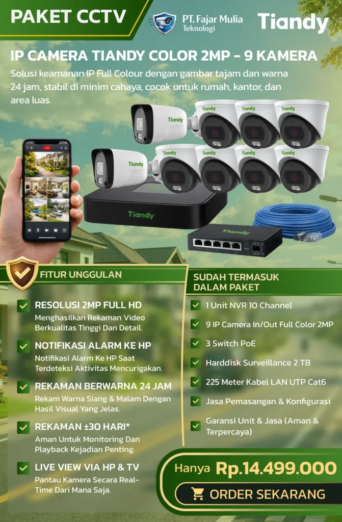 CCTV Tiandy IP Full Color 2MP – 9 Kamera