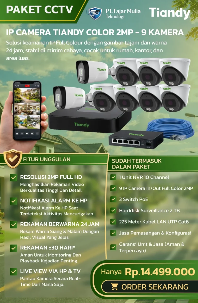 CCTV Tiandy IP Full Color 2MP – 9 Kamera